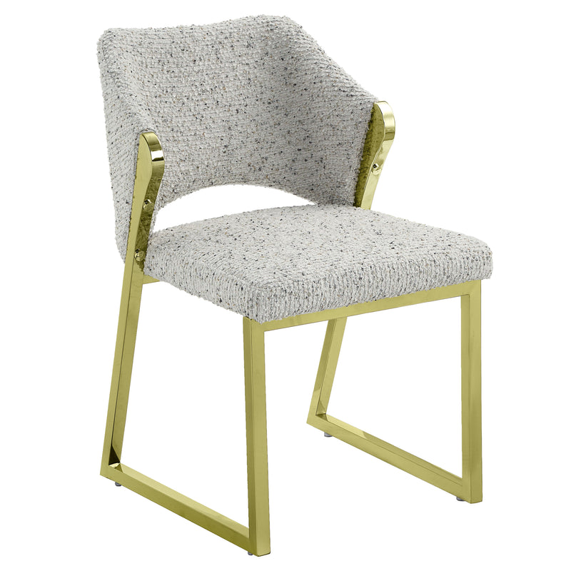 Beige and Gold Upholstered Boucle Wing Back Dining Side Chair - Kitchen & Dining