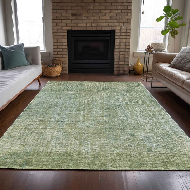 3' X 5' Green And Ivory Abstract Washable Indoor Outdoor Area Rug