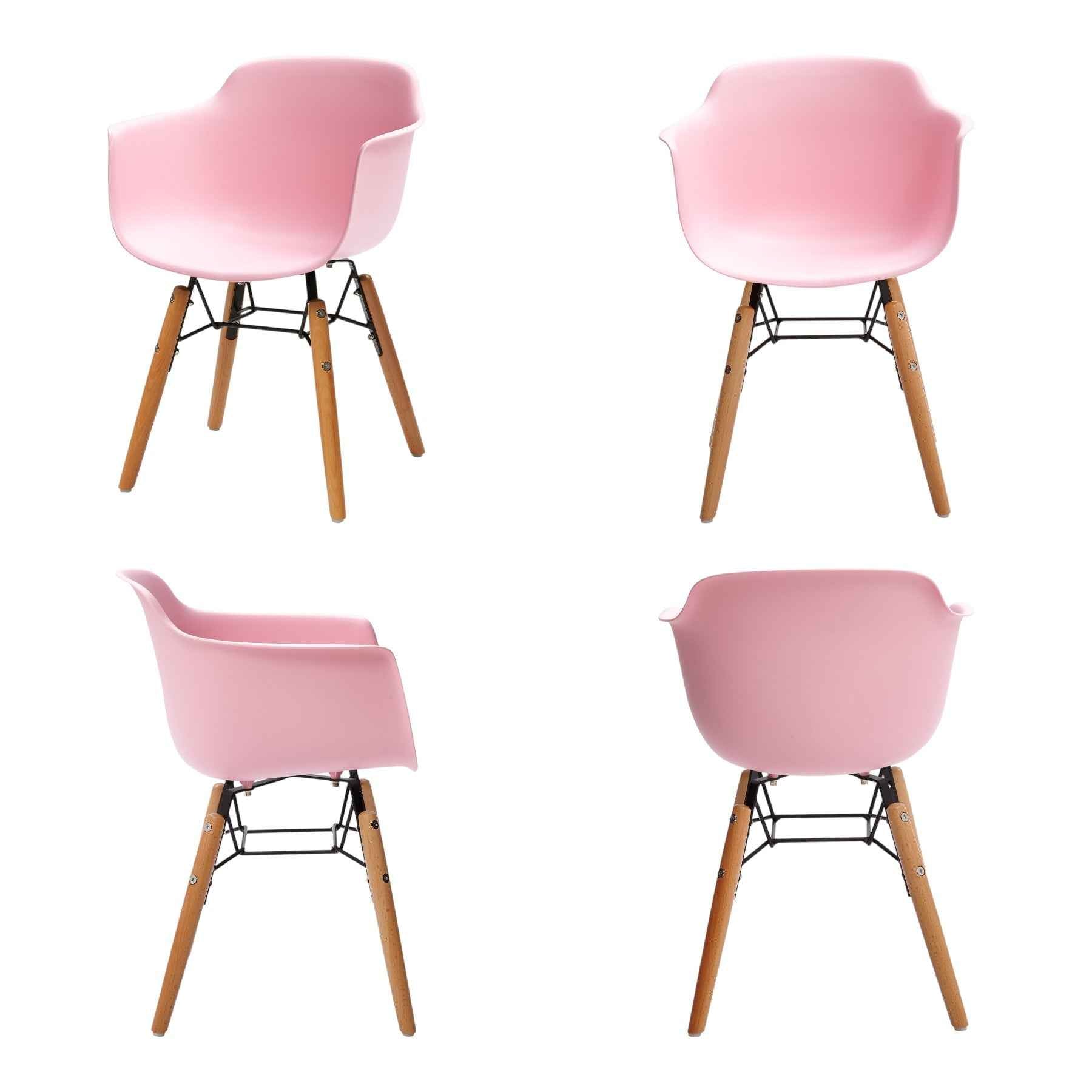 Set Of Four Pink And Brown Heavy Duty Plastic And Wood Juvenile Side Chairs