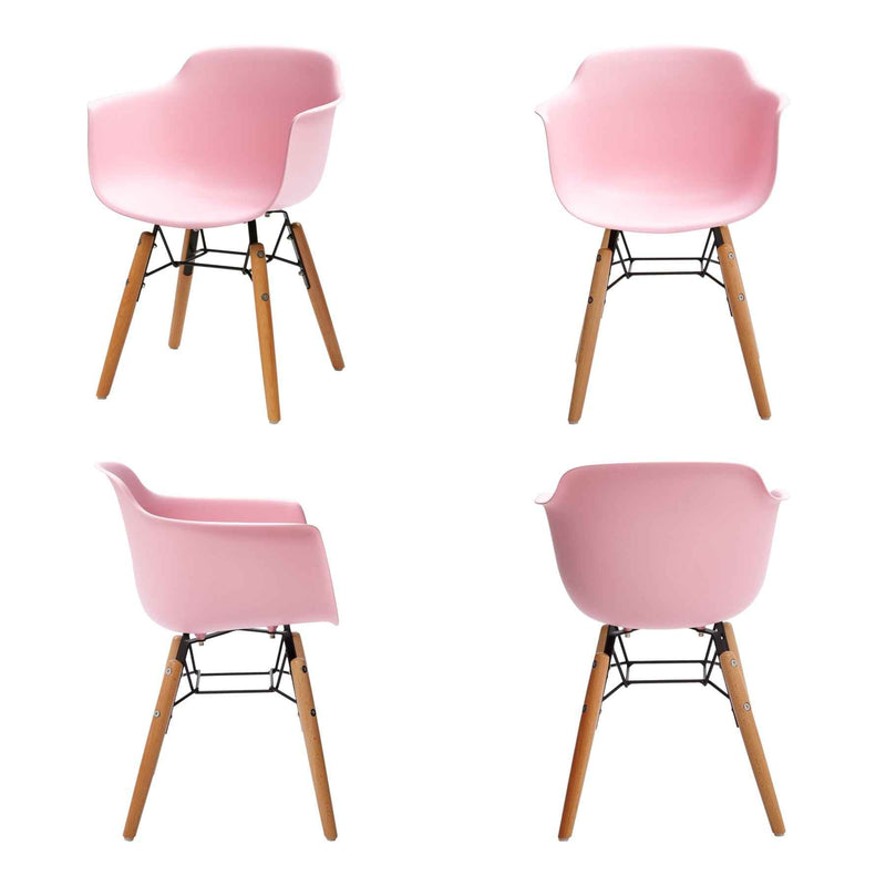 Set Of Four Pink And Brown Heavy Duty Plastic And Wood Juvenile Side Chairs