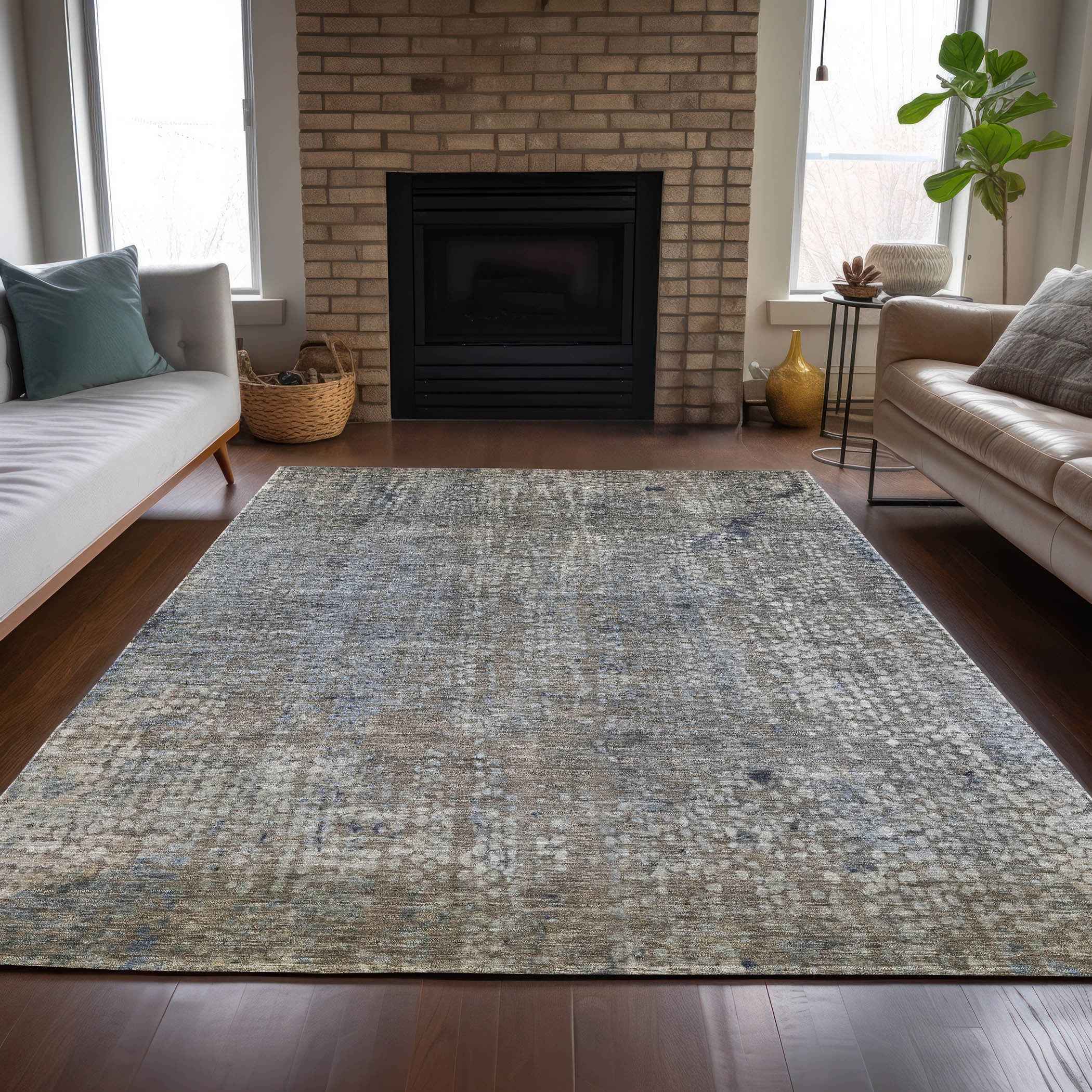 3' X 5' Taupe And Ivory Abstract Washable Indoor Outdoor Area Rug