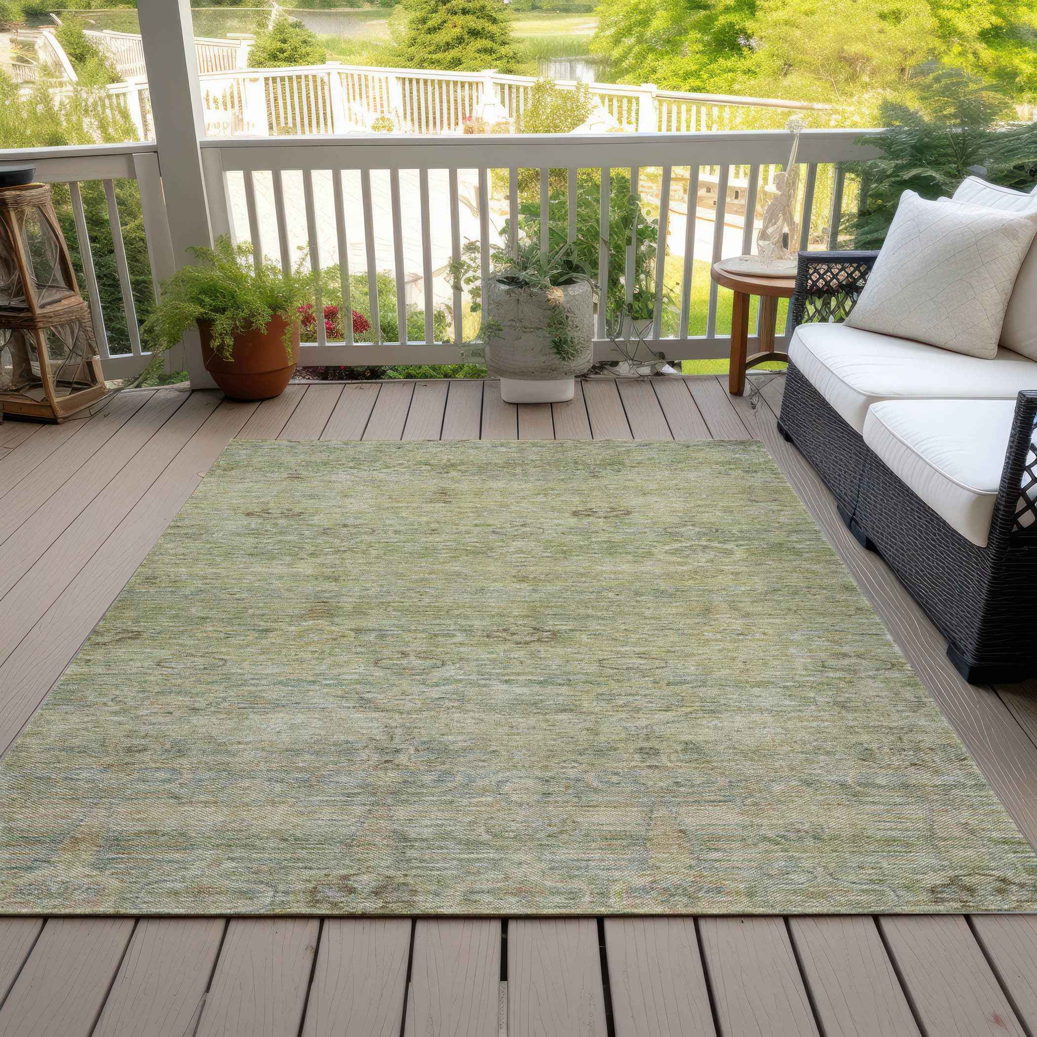 3' X 5' Green And Gold Oriental Washable Indoor Outdoor Area Rug