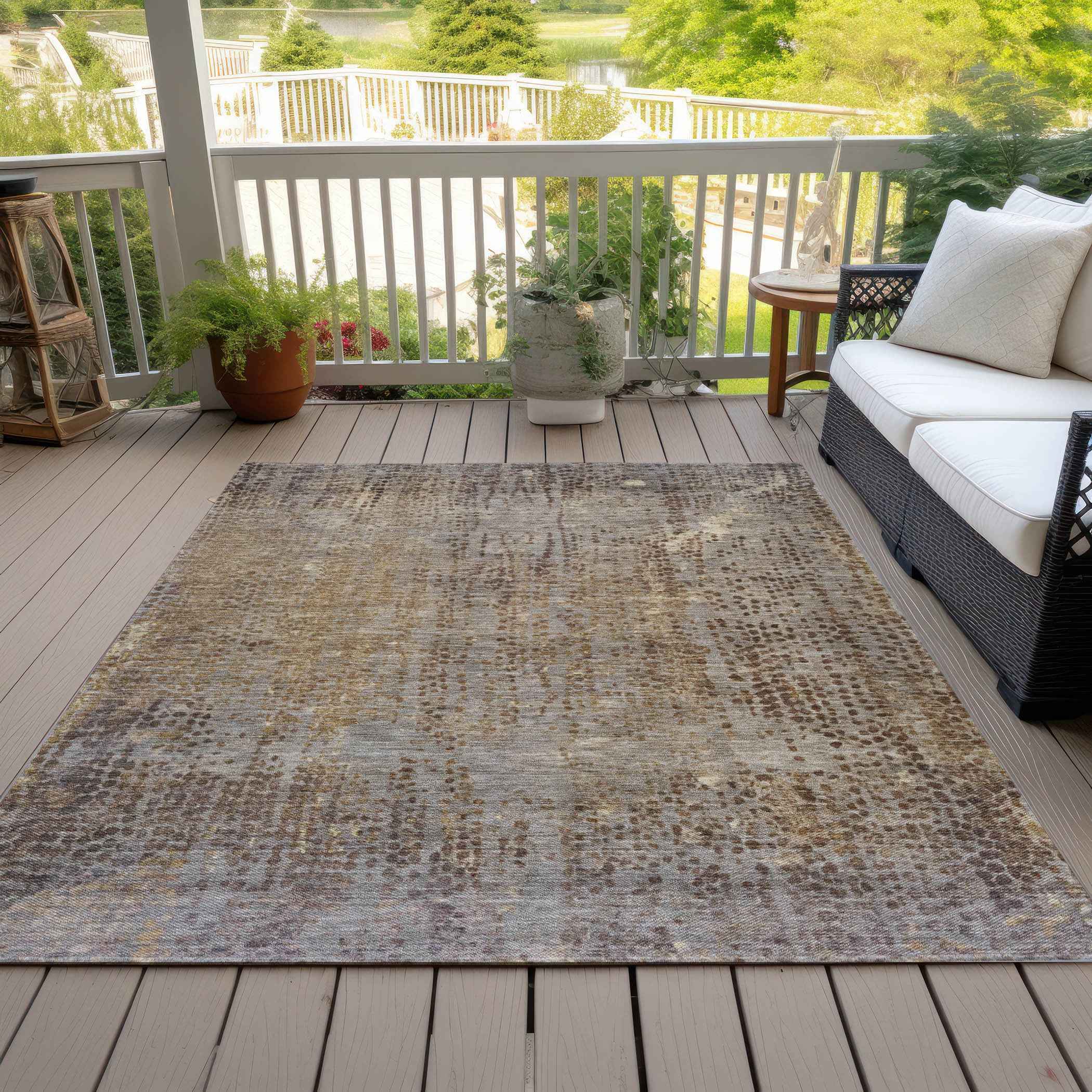 3' X 5' Brown And Ivory Abstract Washable Indoor Outdoor Area Rug