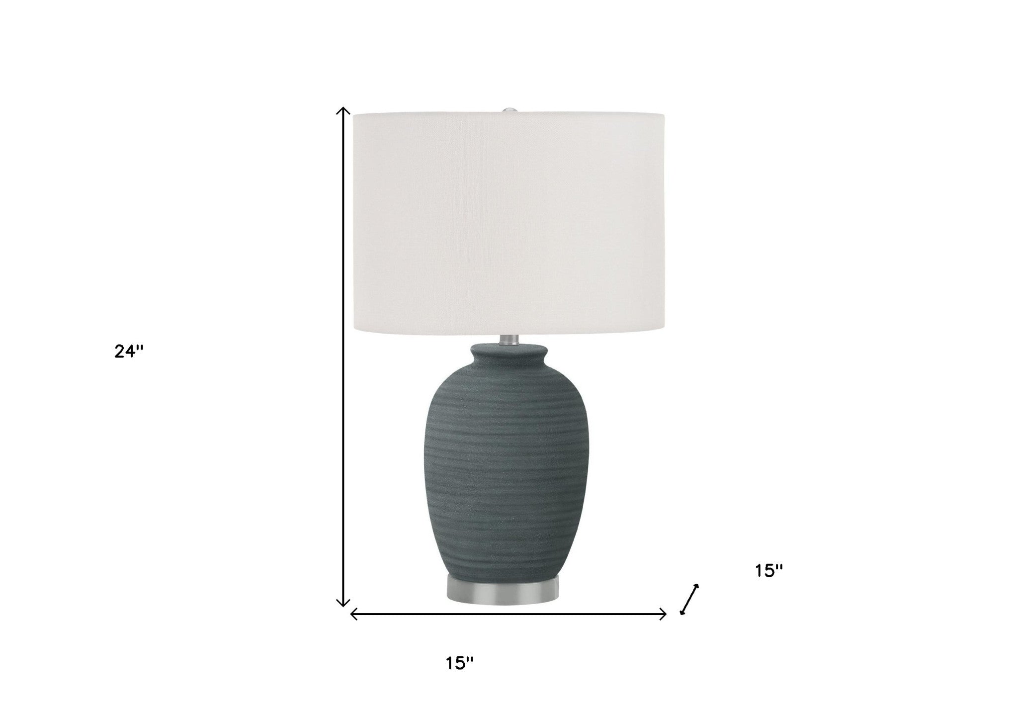 24" Blue and Silver Ceramic Round Table Lamp With Ivory Drum Shade - Lighting