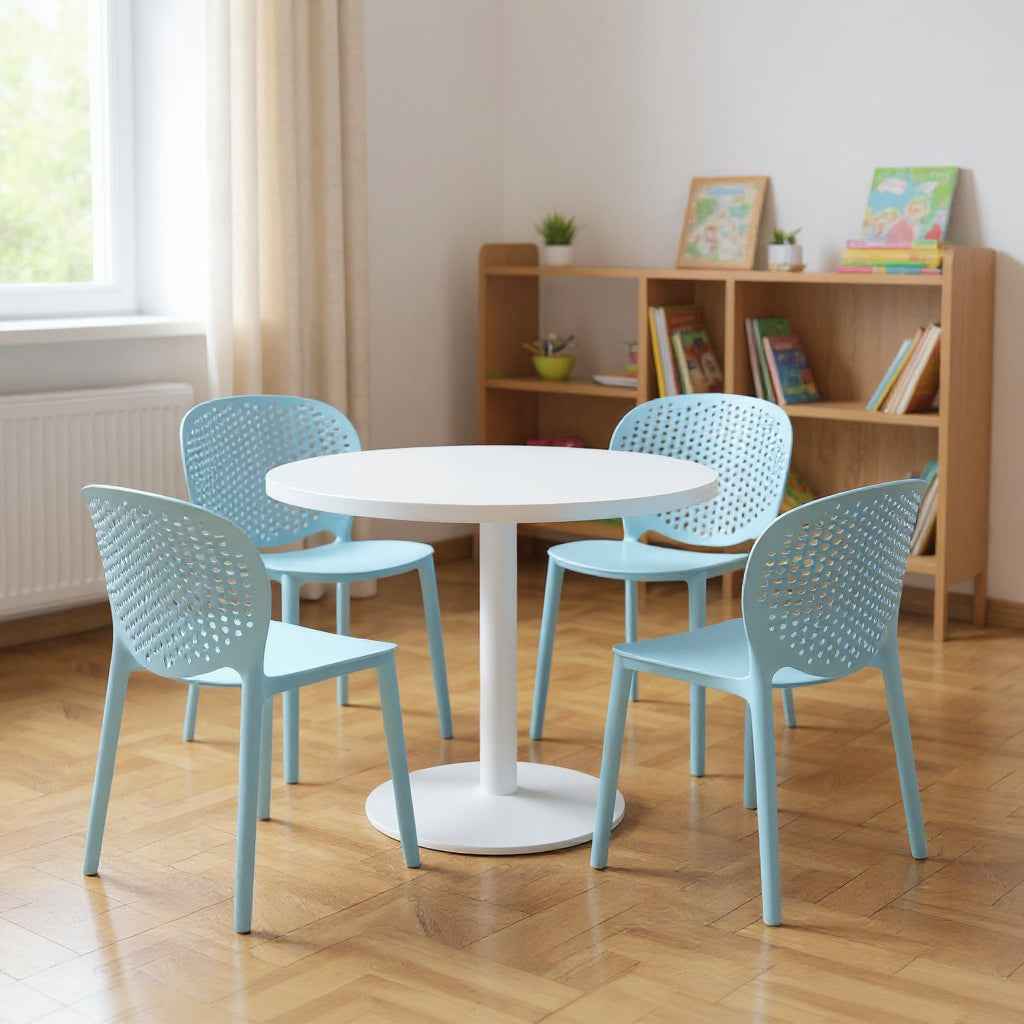 Set Of Four Aqua Blue Heavy Duty Plastic Juvenile Chairs