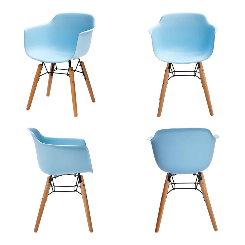 Set Of Four Blue And Brown Heavy Duty Plastic And Wood Juvenile Side Chairs