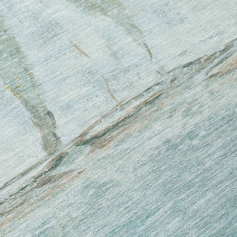 8' X 10' Teal Blue And Gold Nautical Washable Indoor Outdoor Area Rug