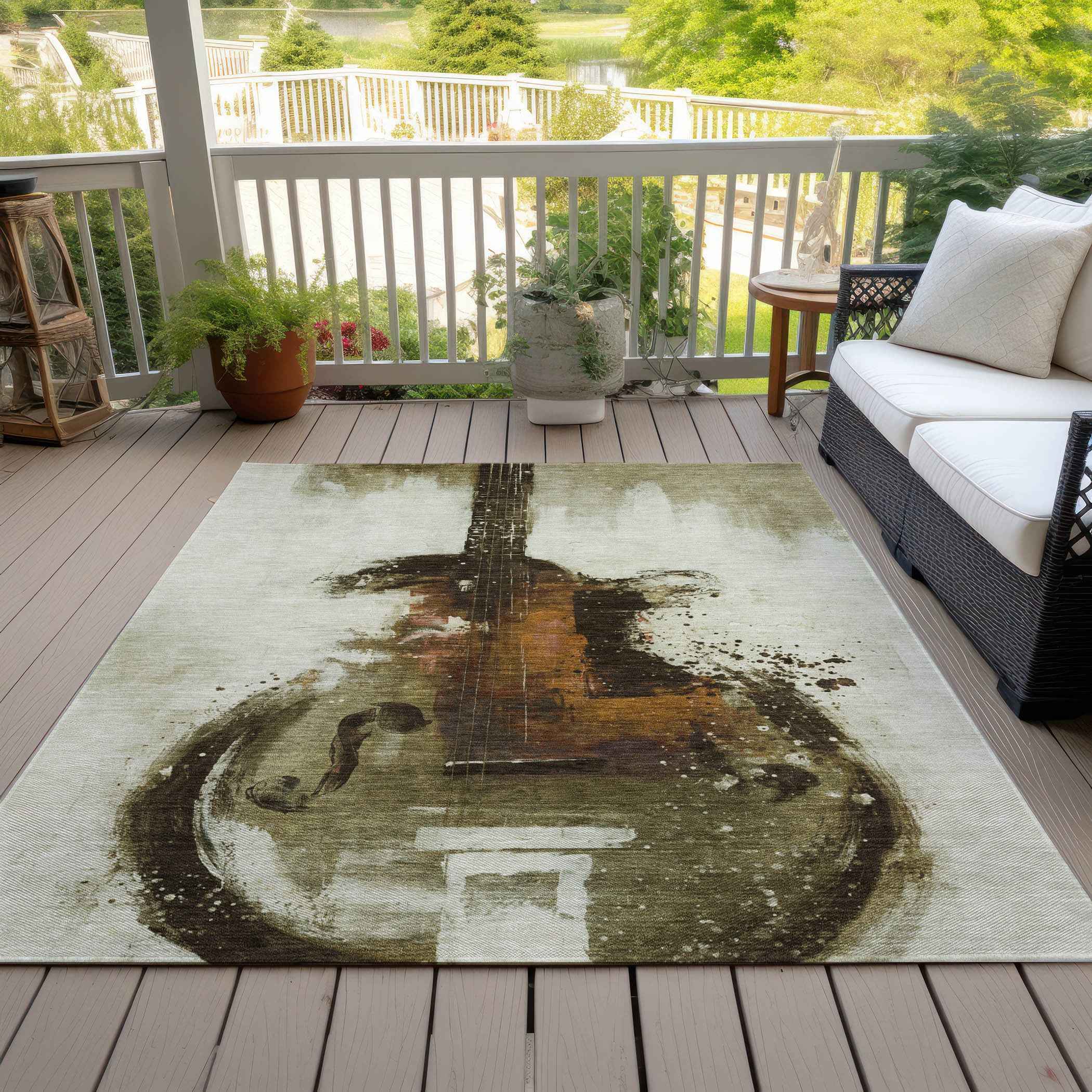 3' X 5' Brown Copper And Charcoal Abstract Washable Indoor Outdoor Area Rug