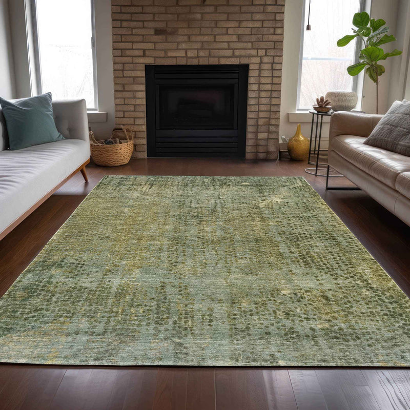 8' X 10' Green And Ivory Abstract Washable Indoor Outdoor Area Rug