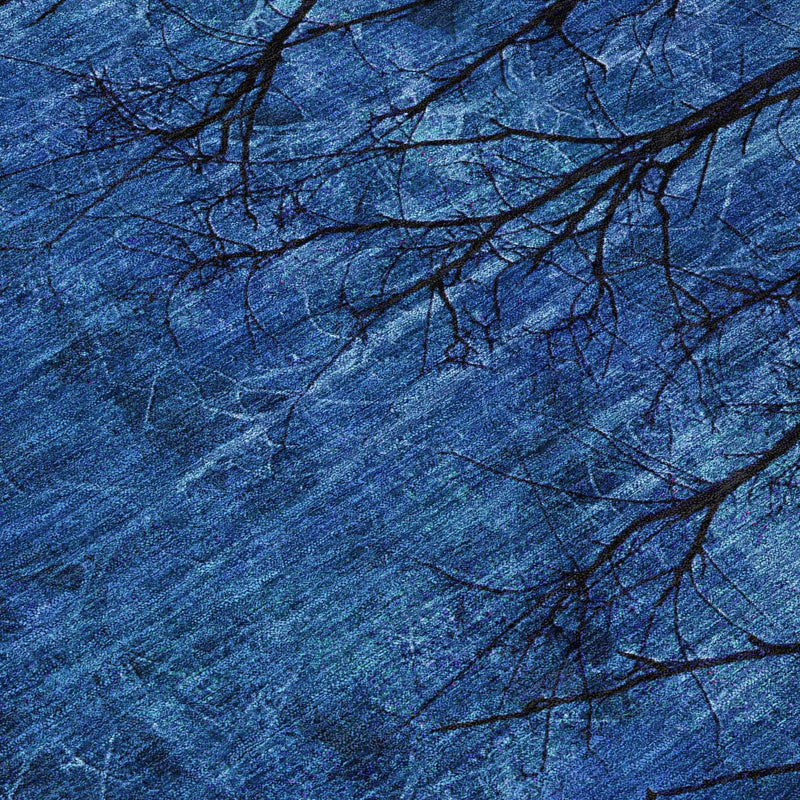 8' X 10' Blue And Charcoal Floral Washable Indoor Outdoor Area Rug