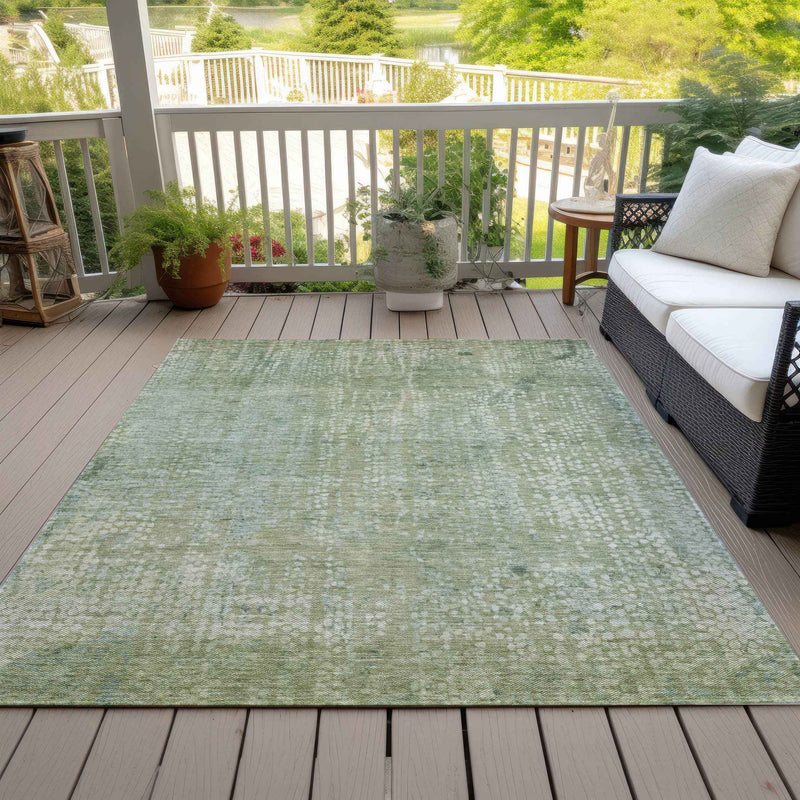 8' X 10' Green And Ivory Abstract Washable Indoor Outdoor Area Rug
