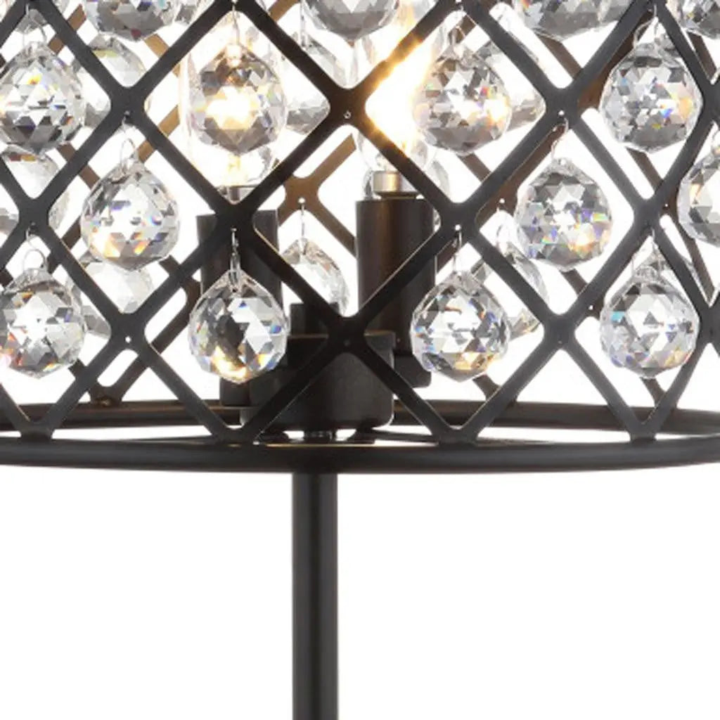 23" Antiqued Bronze Geometric Table Lamp With Drum Shade Homeroots Lighting