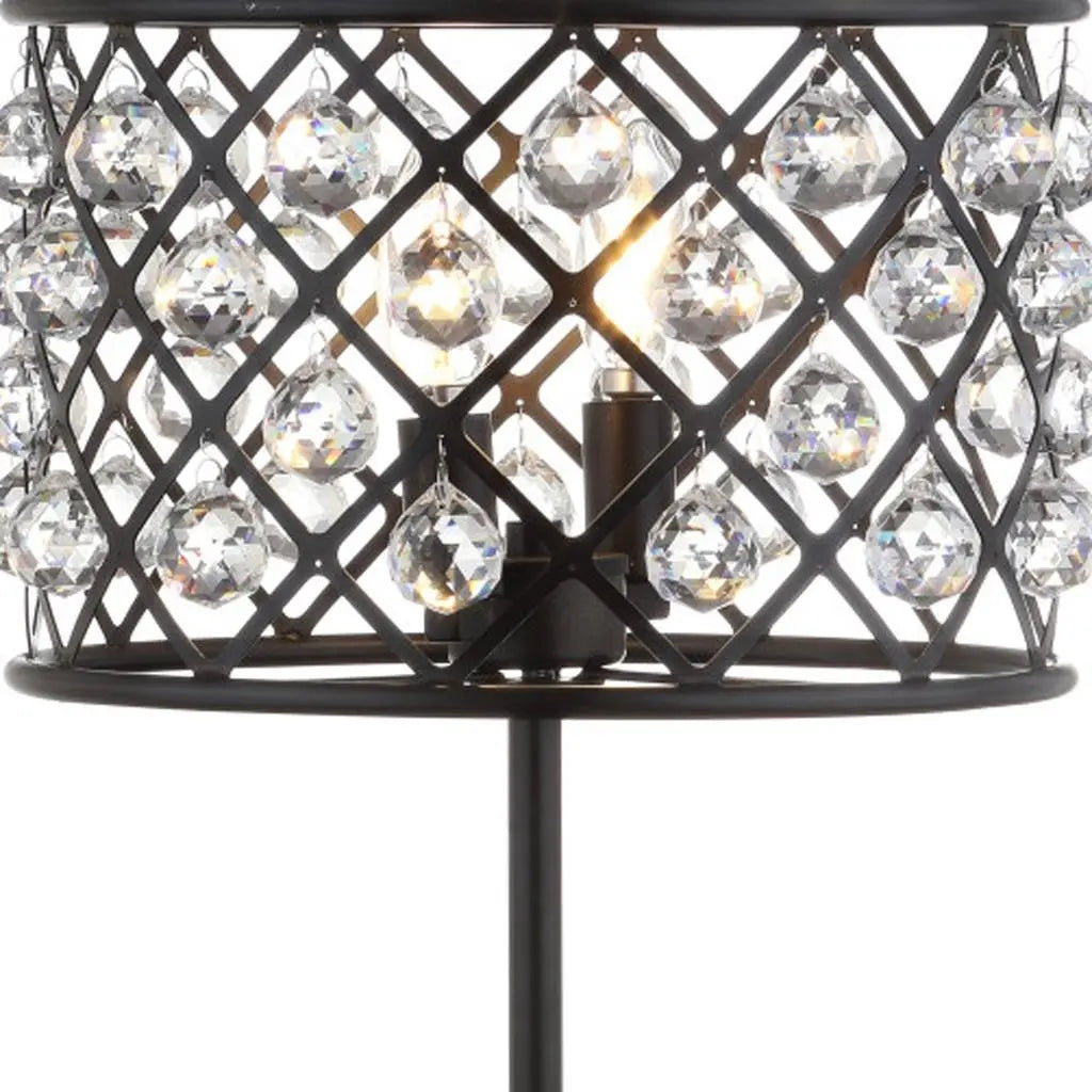 23" Antiqued Bronze Geometric Table Lamp With Drum Shade Homeroots Lighting