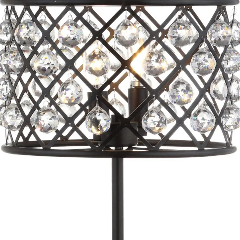 23" Antiqued Bronze Geometric Table Lamp With Drum Shade Homeroots Lighting