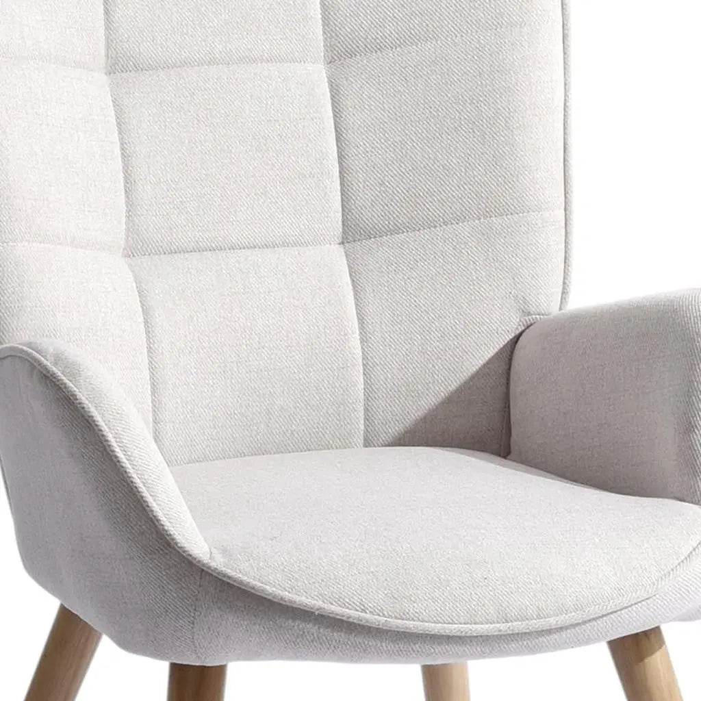 23" Beige and Natural Tufted Chenille and Solid Wood Wingback Chair Homeroots Living Room