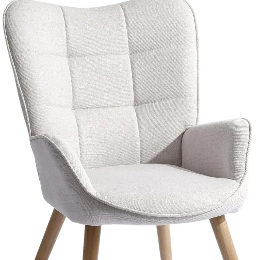 23" Beige and Natural Tufted Chenille and Solid Wood Wingback Chair Homeroots Living Room