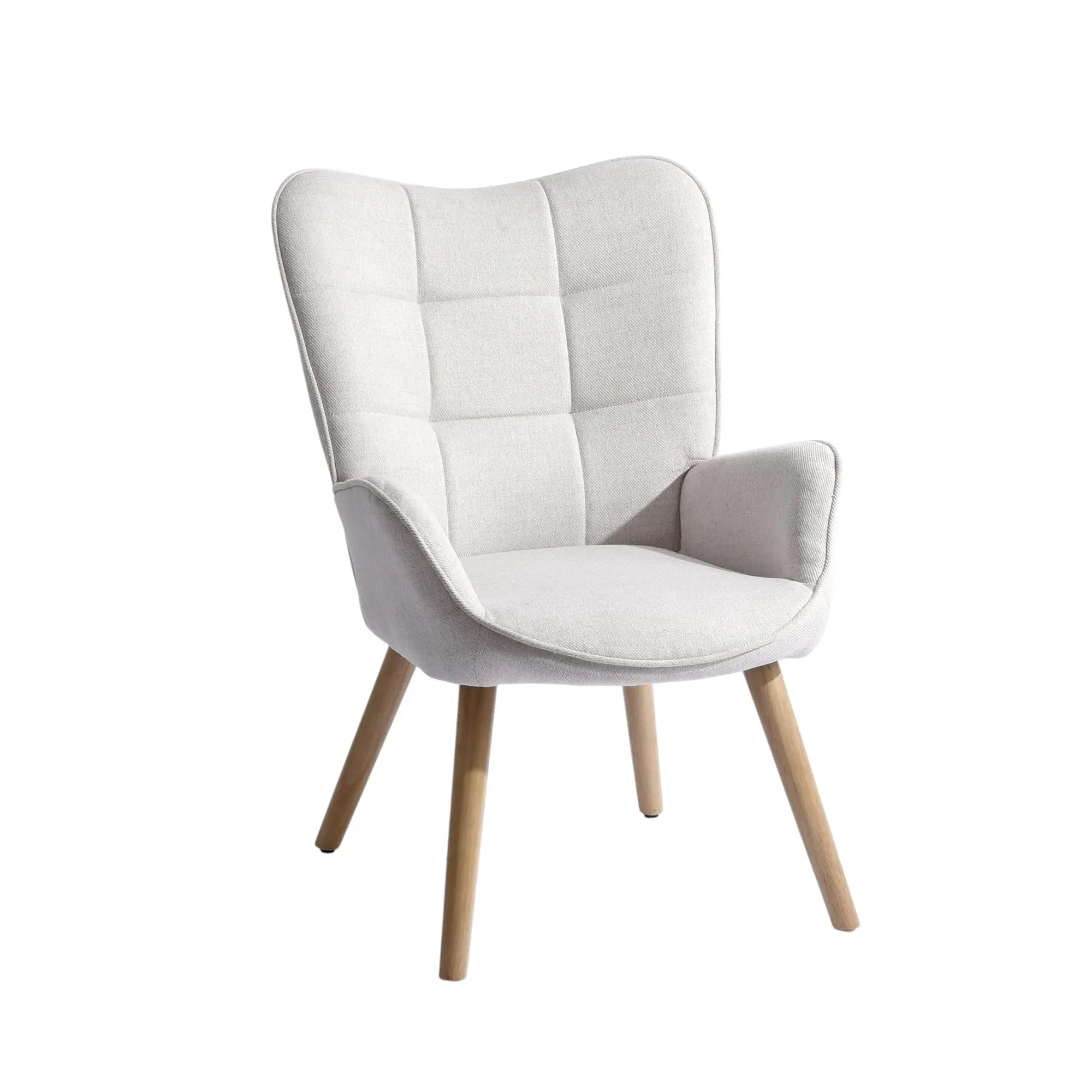 23" Beige and Natural Tufted Chenille and Solid Wood Wingback Chair Homeroots Living Room