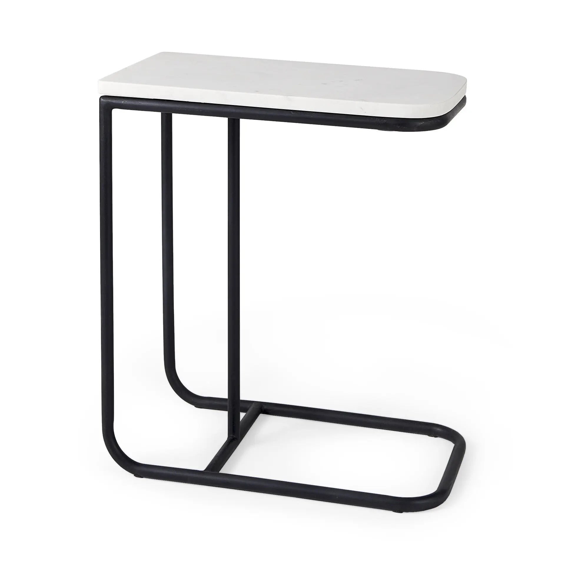 23" Black And White Marble and Metal C Table End Table Homeroots Living Room