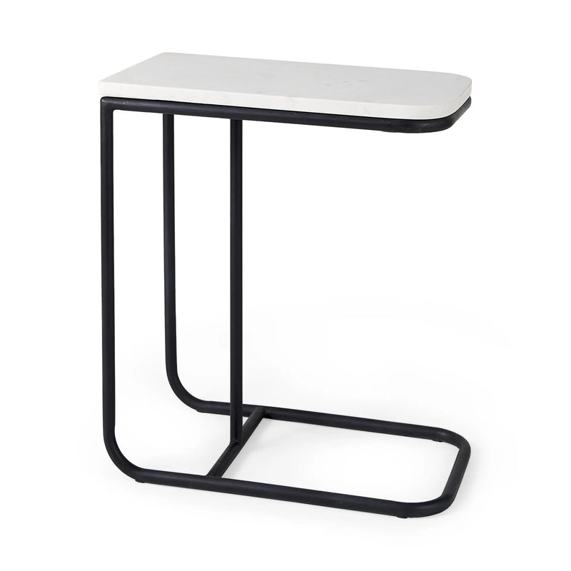 23" Black And White Marble and Metal C Table End Table Homeroots Living Room