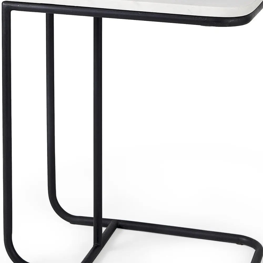 23" Black And White Marble and Metal C Table End Table Homeroots Living Room