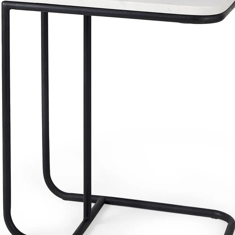 23" Black And White Marble and Metal C Table End Table Homeroots Living Room
