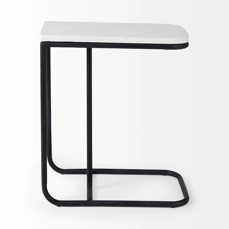 23" Black And White Marble and Metal C Table End Table Homeroots Living Room