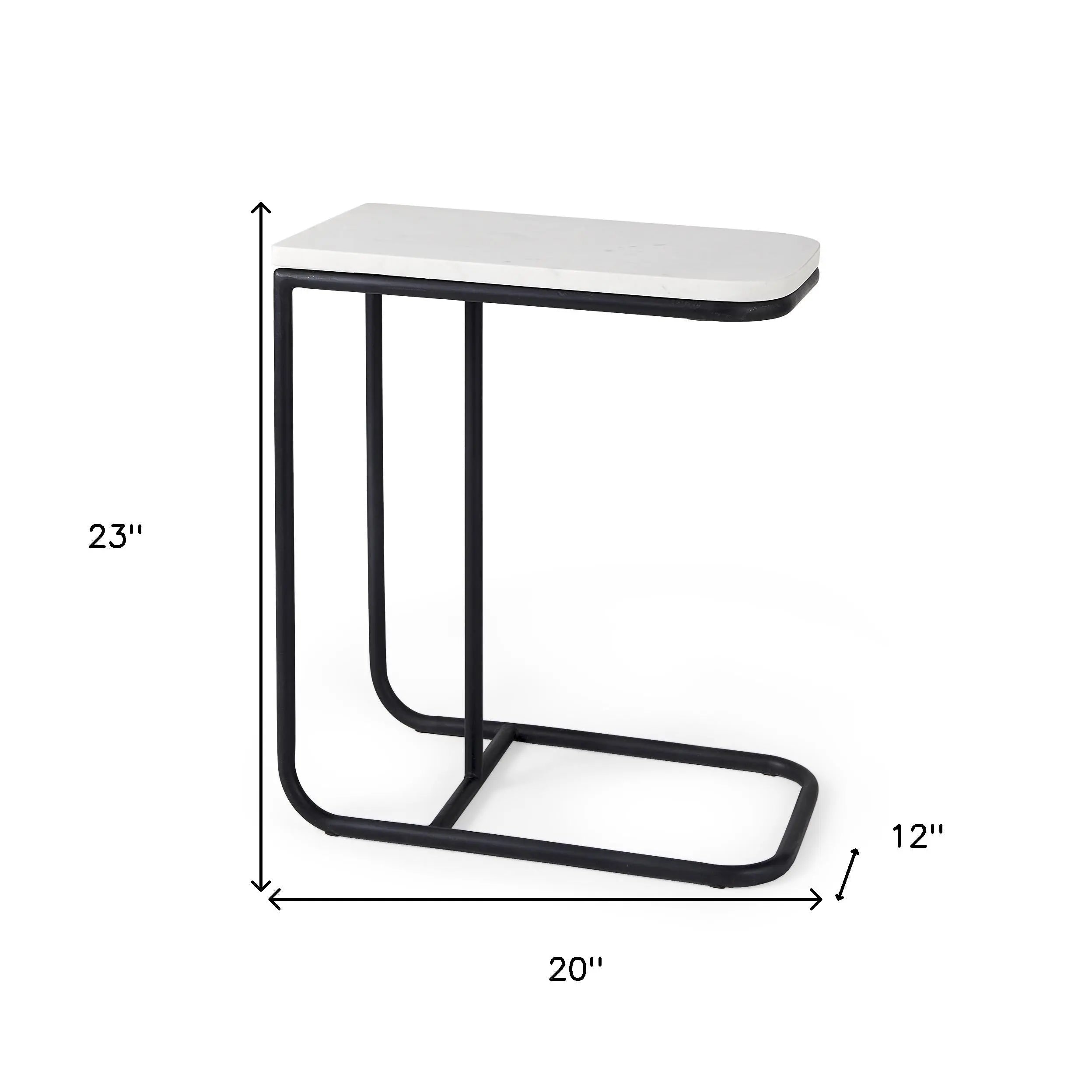 23" Black And White Marble and Metal C Table End Table Homeroots Living Room