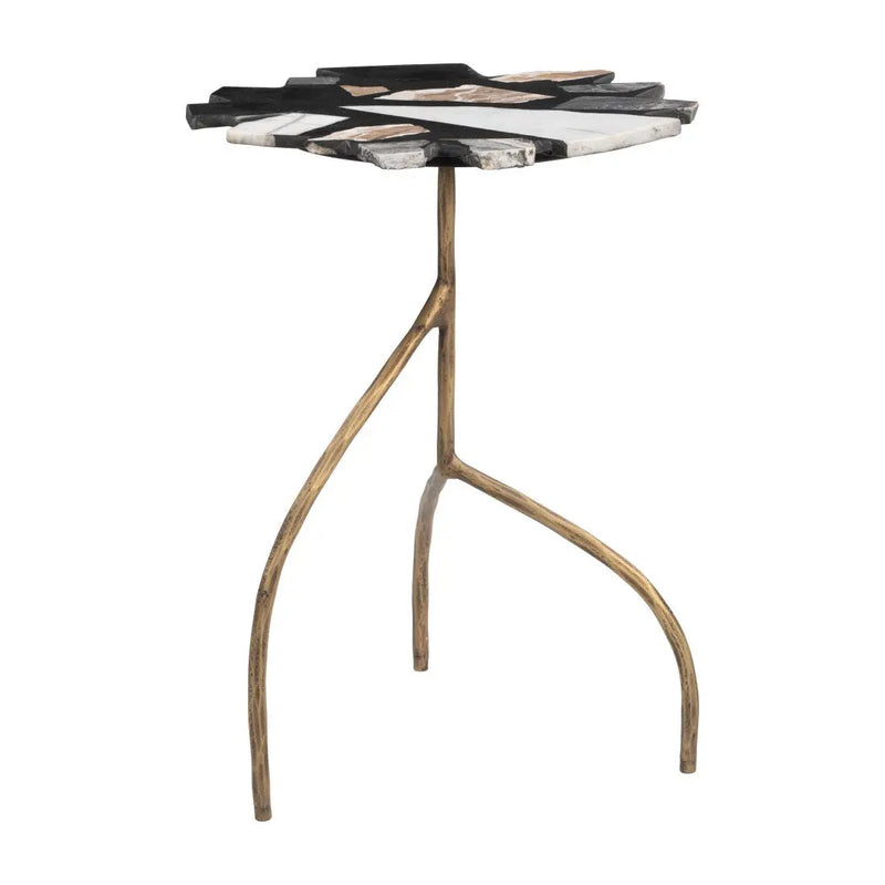 23" Black Brown White and Gold Terrazzo and Iron Free Form Pedestal End Table Homeroots Living Room