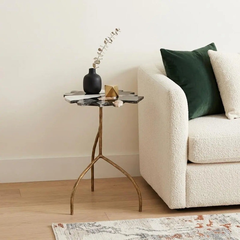 23" Black Brown White and Gold Terrazzo and Iron Free Form Pedestal End Table Homeroots Living Room