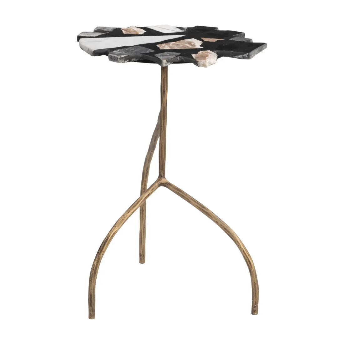 23" Black Brown White and Gold Terrazzo and Iron Free Form Pedestal End Table Homeroots Living Room