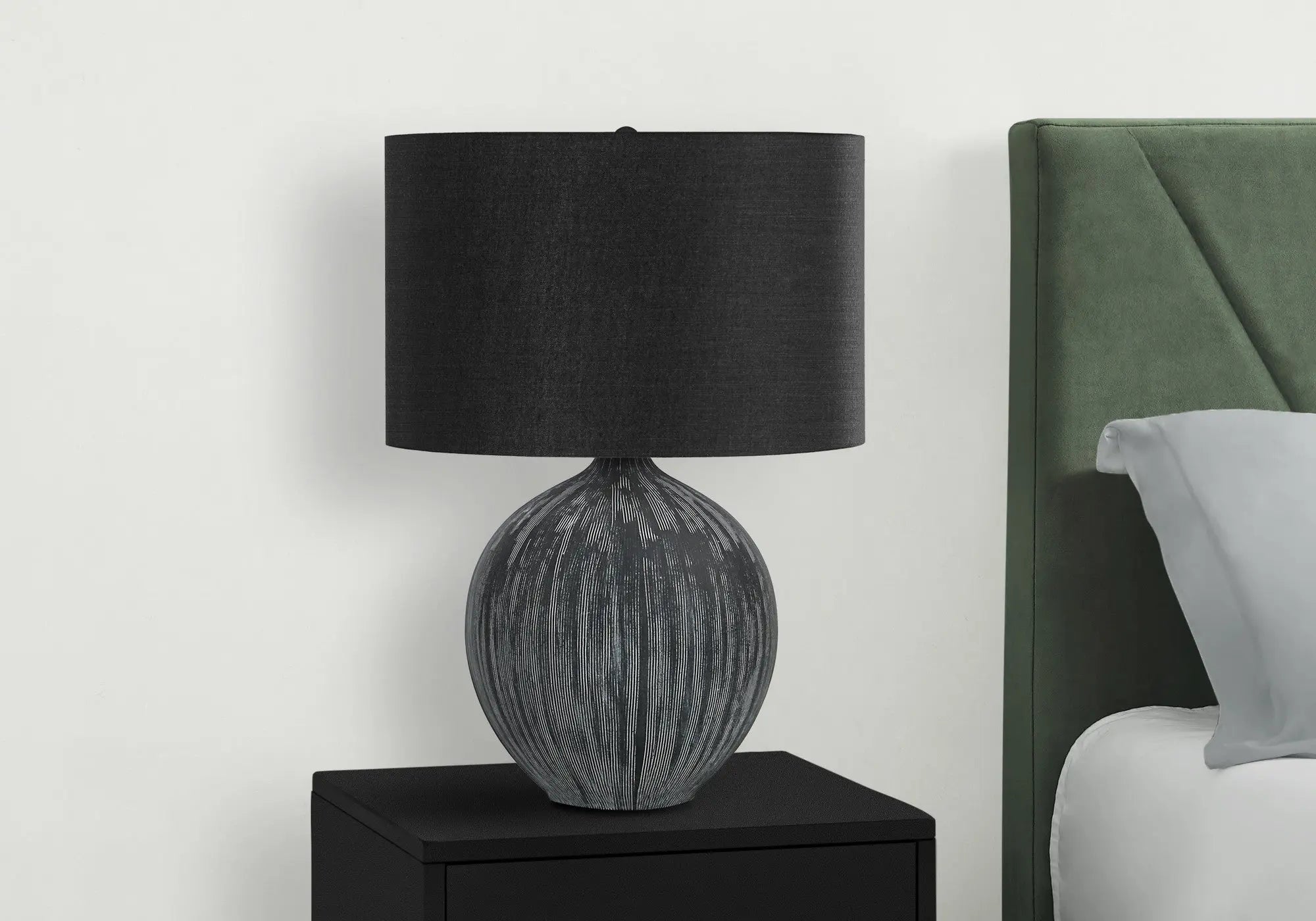 23" Black Ceramic Round Table Lamp With Black Drum Shade Homeroots Lighting