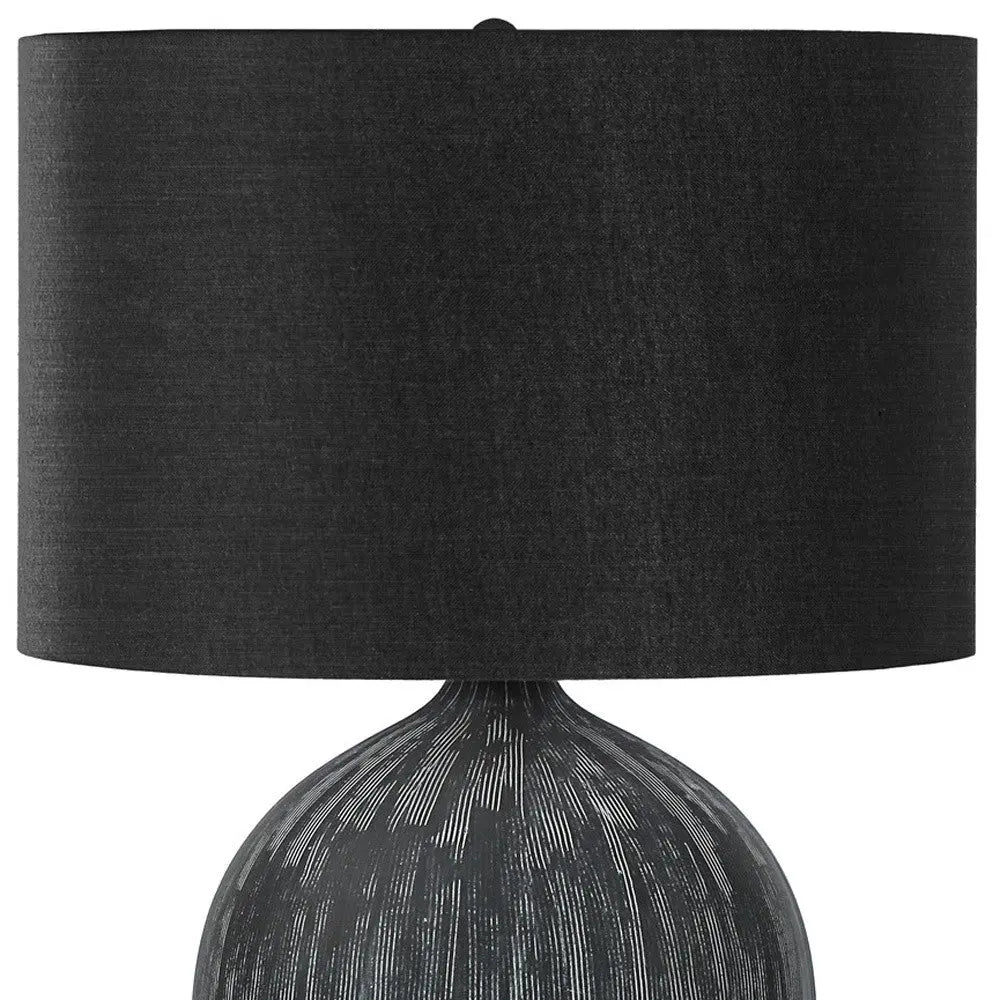 23" Black Ceramic Round Table Lamp With Black Drum Shade Homeroots Lighting