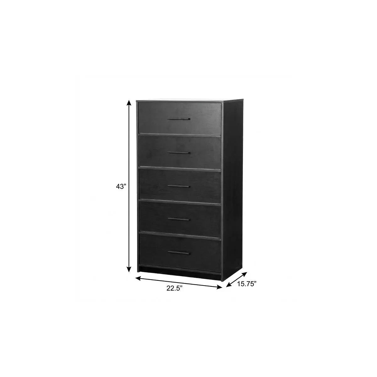 23" Black Fabric Wood and Steel Five Drawer Lingerie Chest Dresser Homeroots Bed & Bath