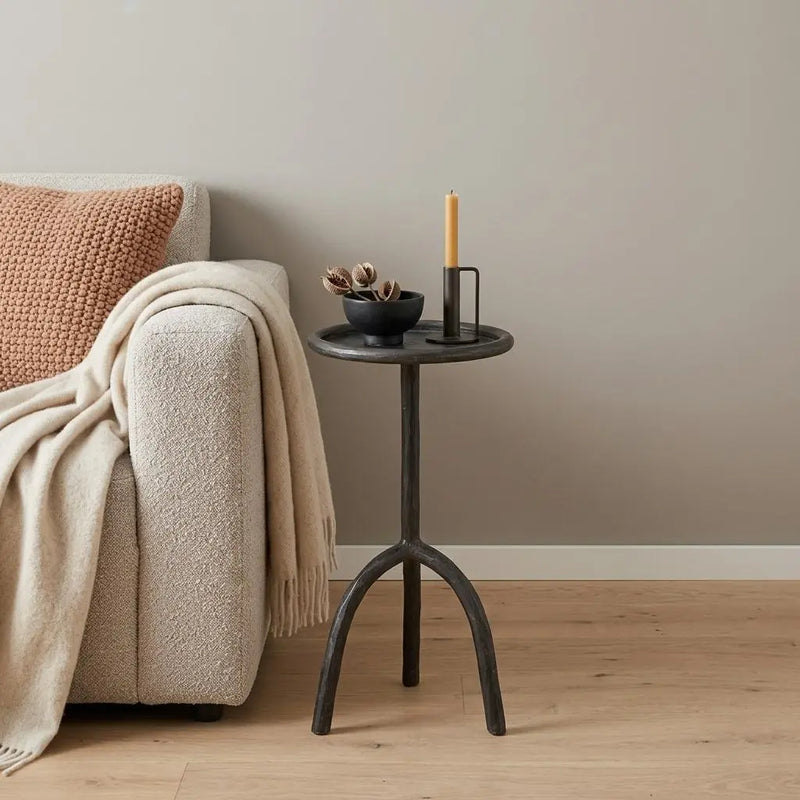 23" Black Iron Pedestal Round End Table Homeroots Living Room