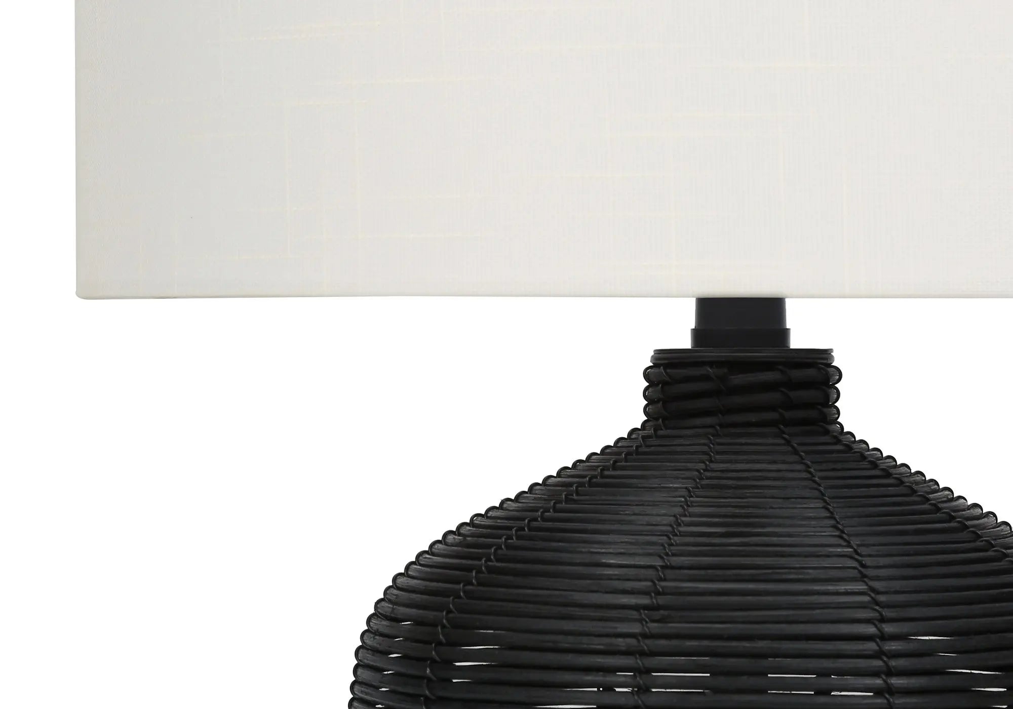 23" Black Rattan Round Table Lamp With Ivory Drum Shade Homeroots Lighting