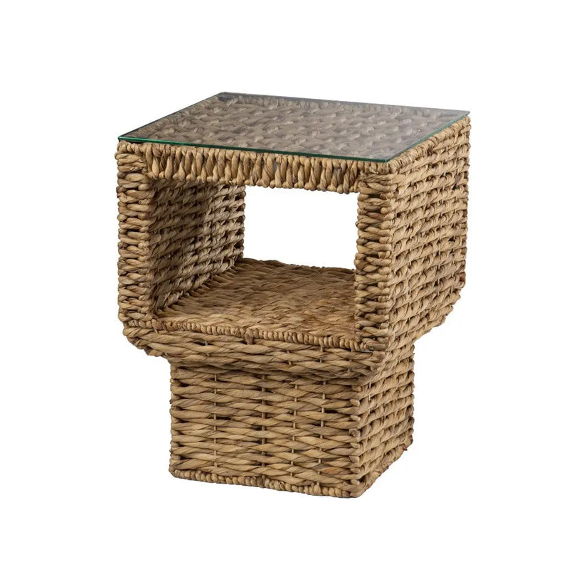 23" Brown And Clear Glass And Rattan Wicker Square End Table Homeroots Living Room