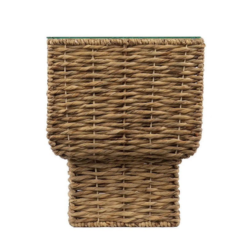 23" Brown And Clear Glass And Rattan Wicker Square End Table Homeroots Living Room