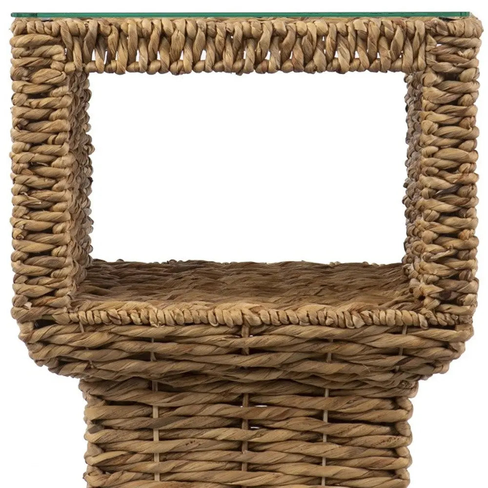 23" Brown And Clear Glass And Rattan Wicker Square End Table Homeroots Living Room