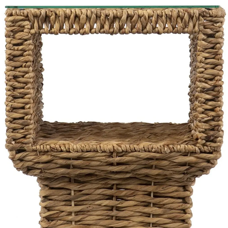 23" Brown And Clear Glass And Rattan Wicker Square End Table Homeroots Living Room