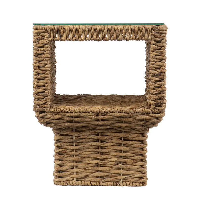 23" Brown And Clear Glass And Rattan Wicker Square End Table Homeroots Living Room