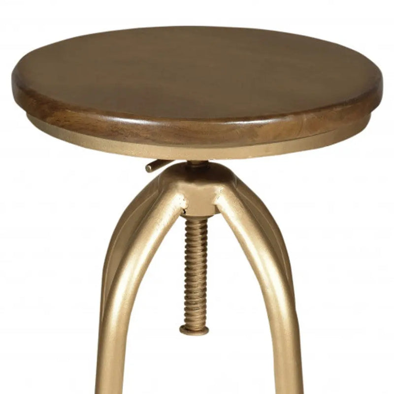 23" Brown And Gold Steel Swivel Backless Adjustable Height Bar Chair Homeroots Living Room