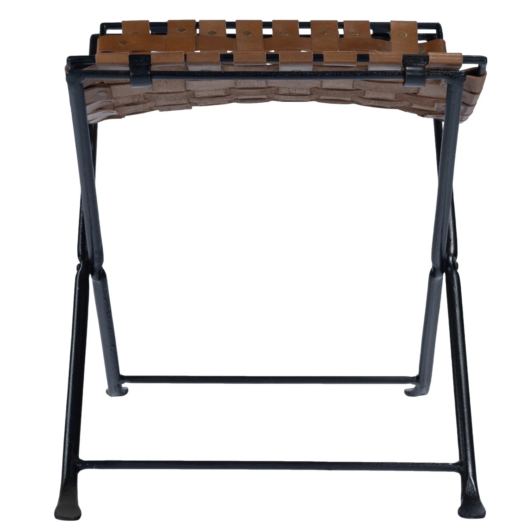 23" Brown Faux Leather And Black Ottoman Homeroots Living Room