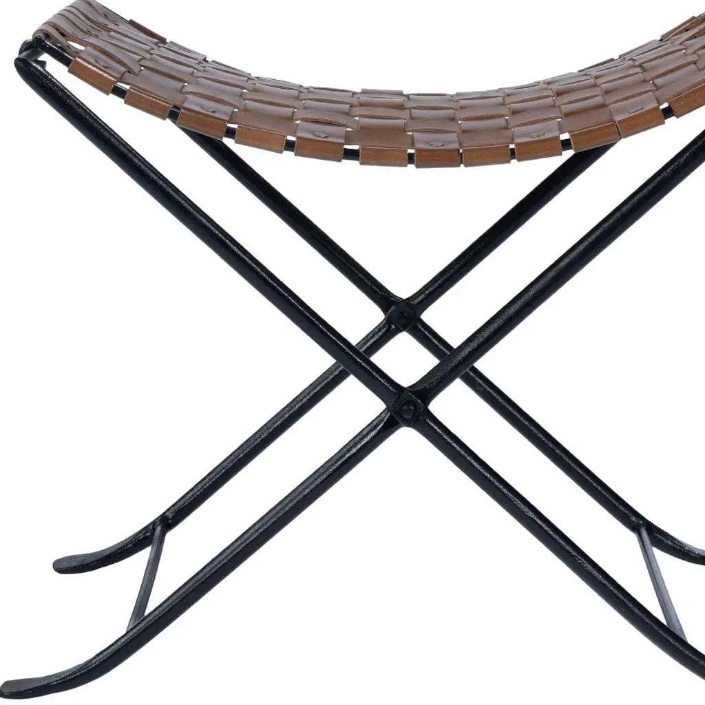 23" Brown Faux Leather And Black Ottoman Homeroots Living Room