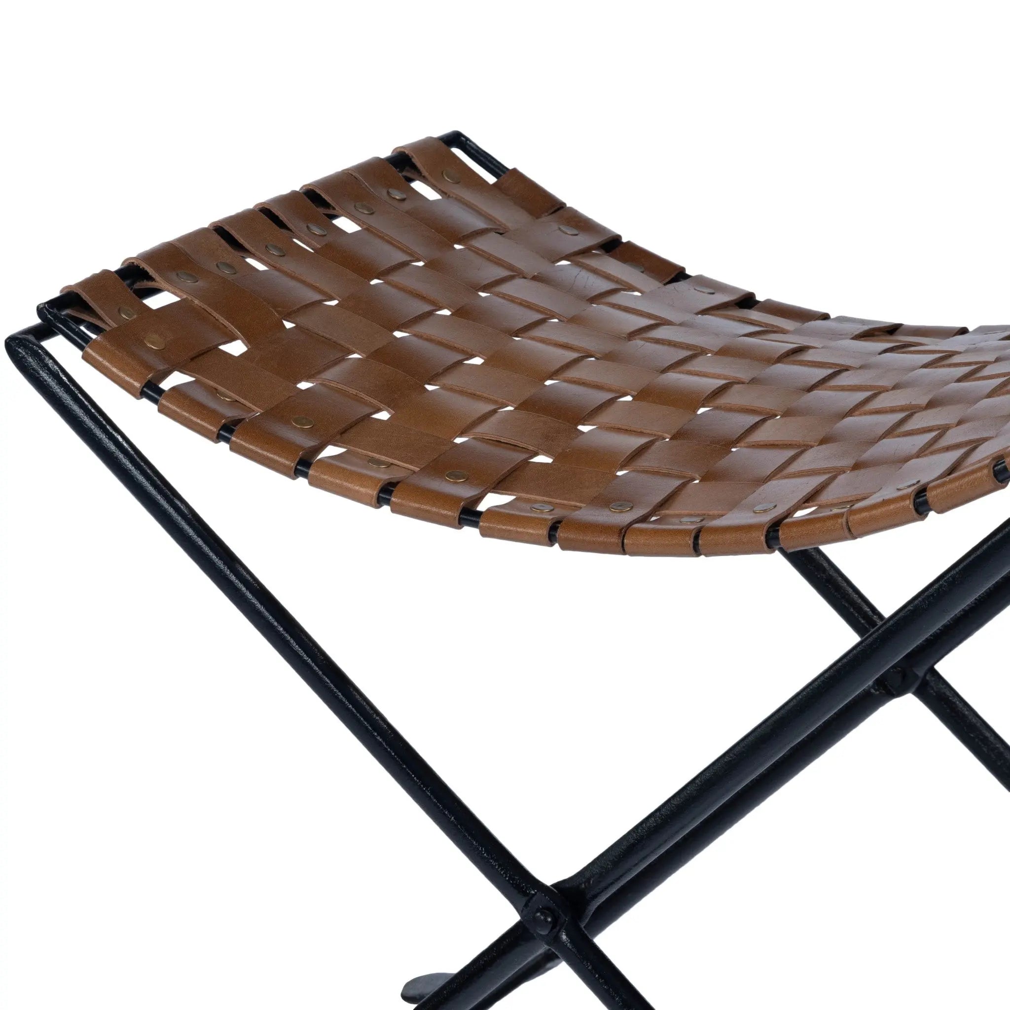 23" Brown Faux Leather And Black Ottoman Homeroots Living Room