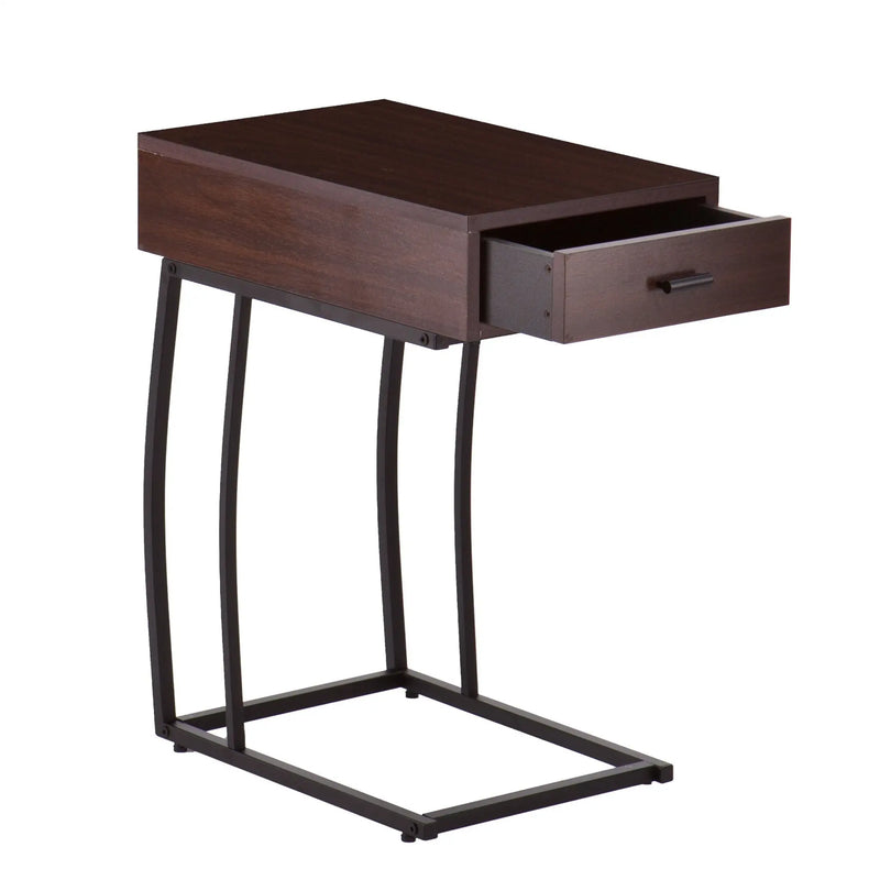 23" Brown Manufactured Wood And Iron Rectangular End Table With Drawer Homeroots Living Room