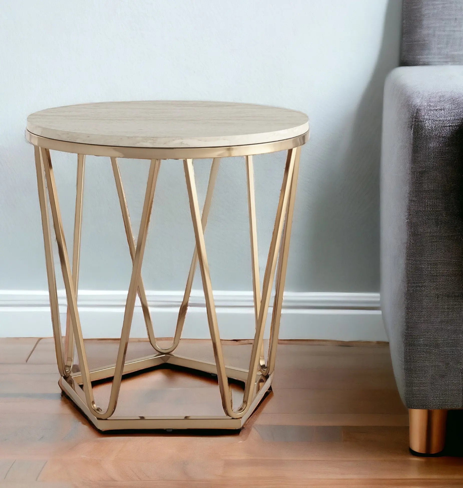 23" Champagne Manufactured Wood And Iron Round End Table Homeroots Living Room