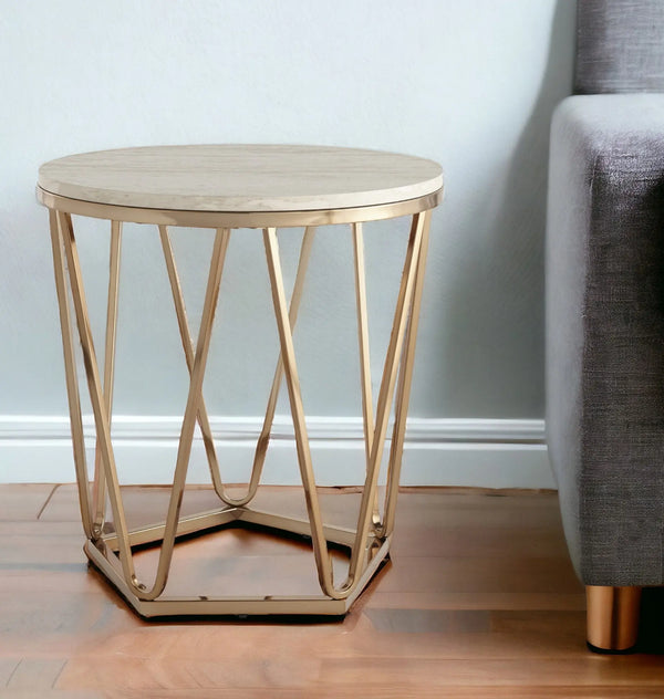 23" Champagne Manufactured Wood And Iron Round End Table Homeroots Living Room