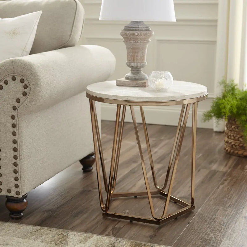23" Champagne Manufactured Wood And Iron Round End Table Homeroots Living Room