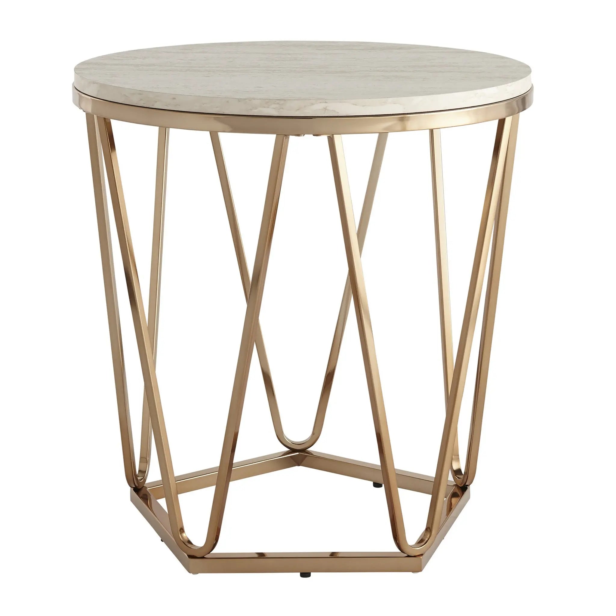 23" Champagne Manufactured Wood And Iron Round End Table Homeroots Living Room