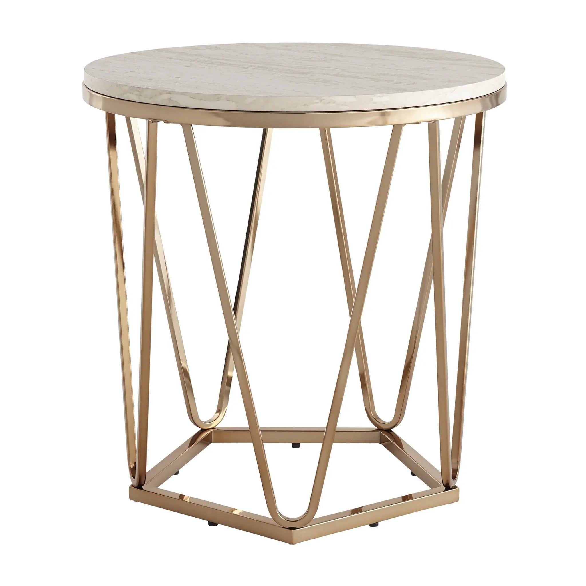23" Champagne Manufactured Wood And Iron Round End Table Homeroots Living Room
